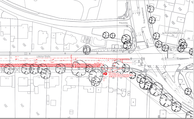 Lütticher Straße Versatz Radweg re.
